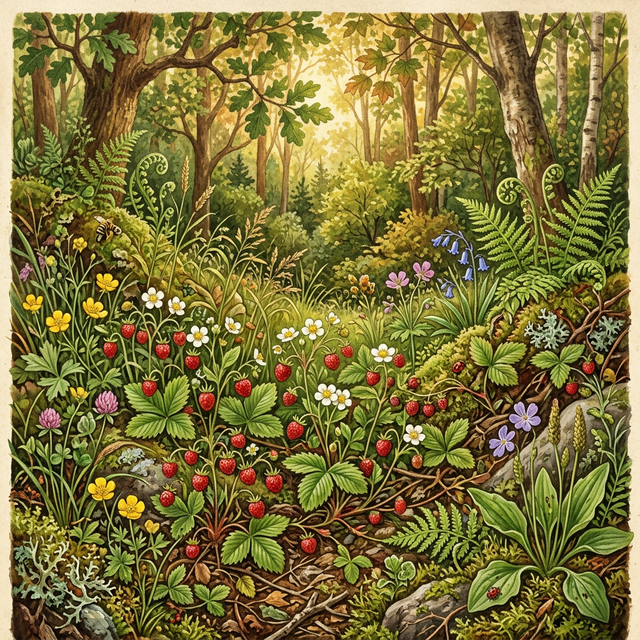 Wild strawberries in nature